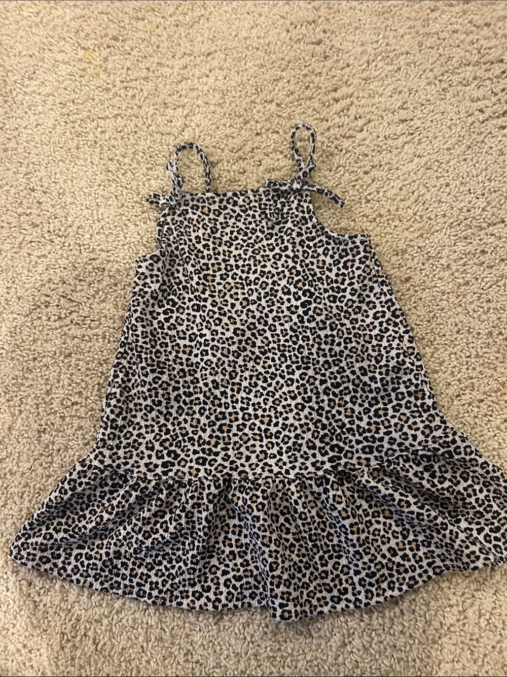 Leopard Print Ruffle Hem Kids Dress - Beige Black